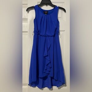 IZ Byer Big Girls Blue Ruffle Size 10 High-Low Lace Hemline Sleeveless, Pleated